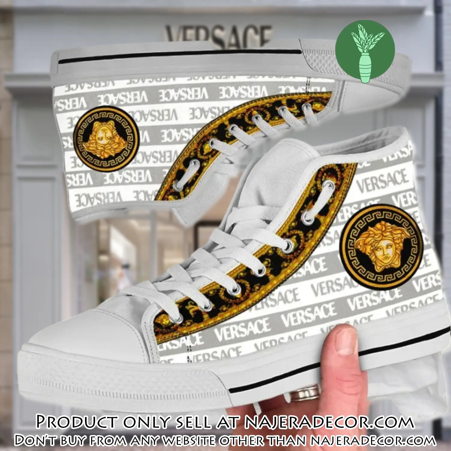 Versace new medusa gold white premium high top canvas shoes luxury brand gifts for men women njr2302312